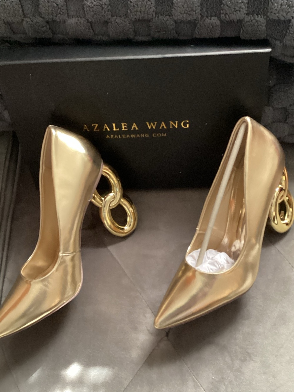 Azalea Wang Gold Chain-Link Heel Pointed Pumps